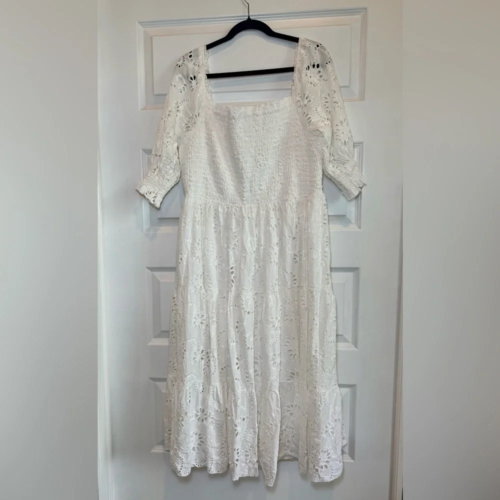 Baltic Born White Ella Eyelet Smocked Midi Dress - Picture 5 of 12